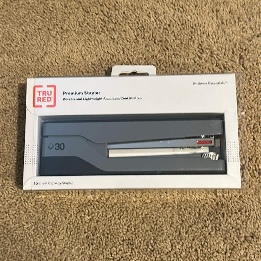 New TRU RED Premium Desktop Stapler 30-Sheet Capacity Gray/Red